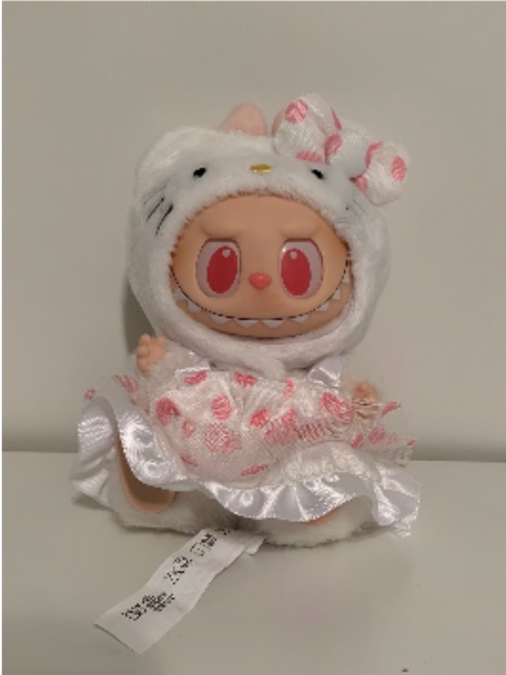 White and Pink Character Plush Figure in Kitty Outfit